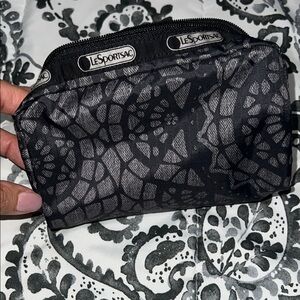 LeSportsac Black and Gray Lace Cosmetic Bag